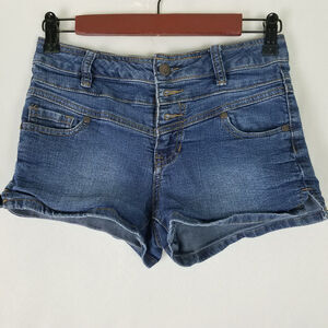 Blue Spice Denim Shorts‎ Juniors 3 Blue Jean Low Rise Triple Button Medium Wash